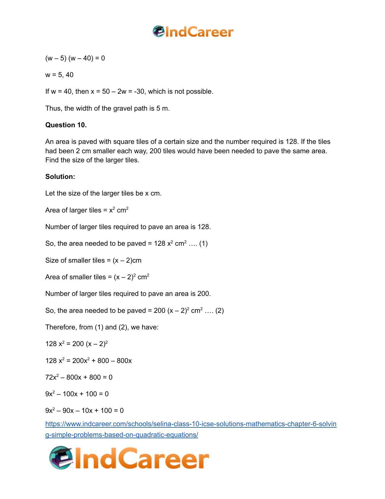 Selina Class 10 ICSE Solutions Mathematics : Chapter 6 - Solving Simple Problems (Based on Quadratic Equations) - Page 23