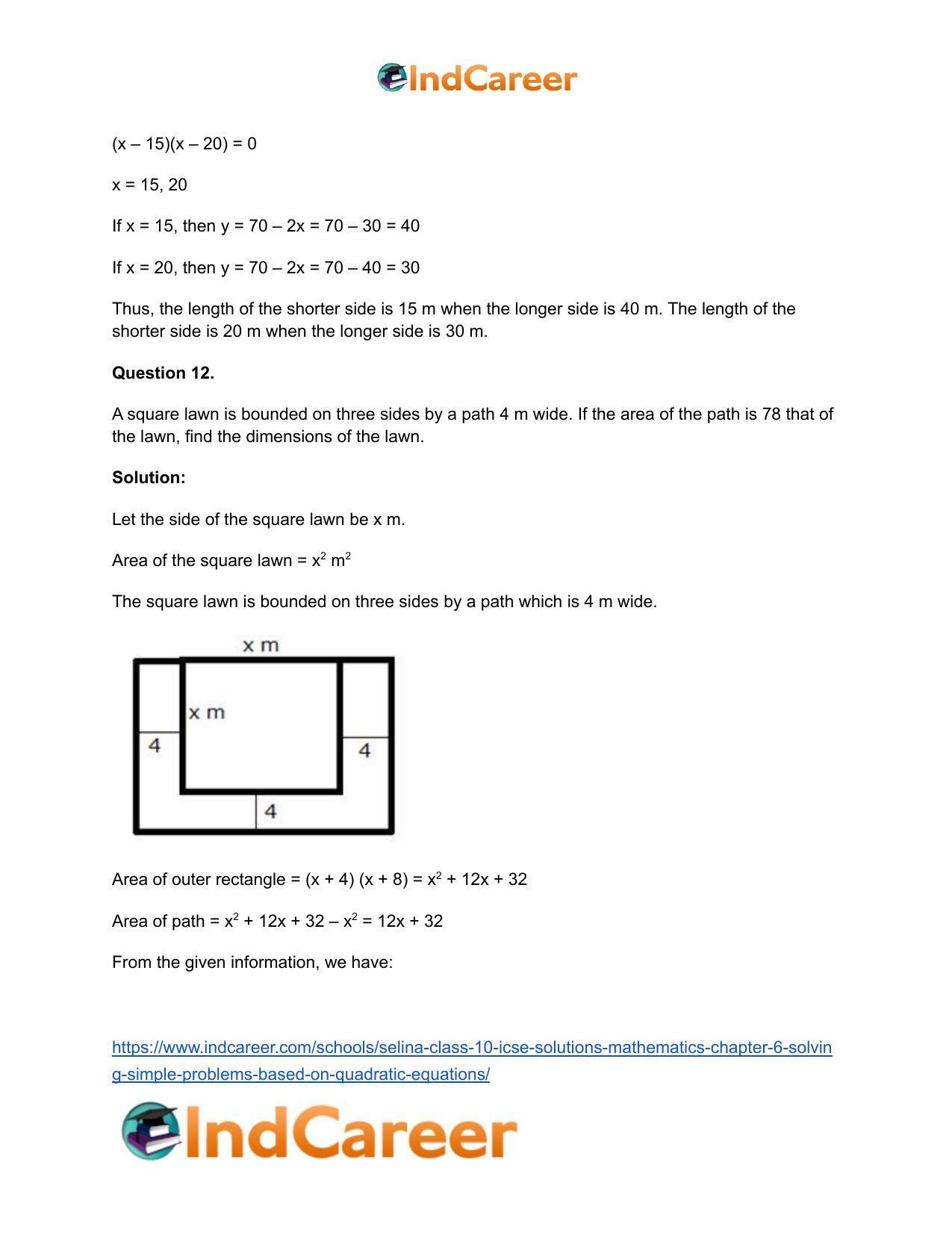 Selina Class 10 ICSE Solutions Mathematics : Chapter 6 - Solving Simple Problems (Based on Quadratic Equations) - Page 25