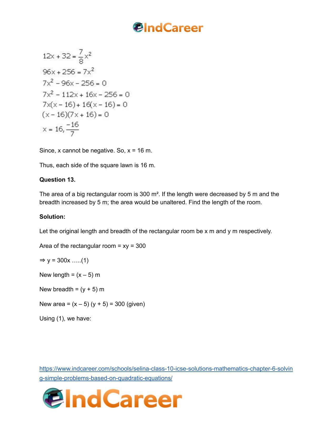 Selina Class 10 ICSE Solutions Mathematics : Chapter 6 - Solving Simple Problems (Based on Quadratic Equations) - Page 26