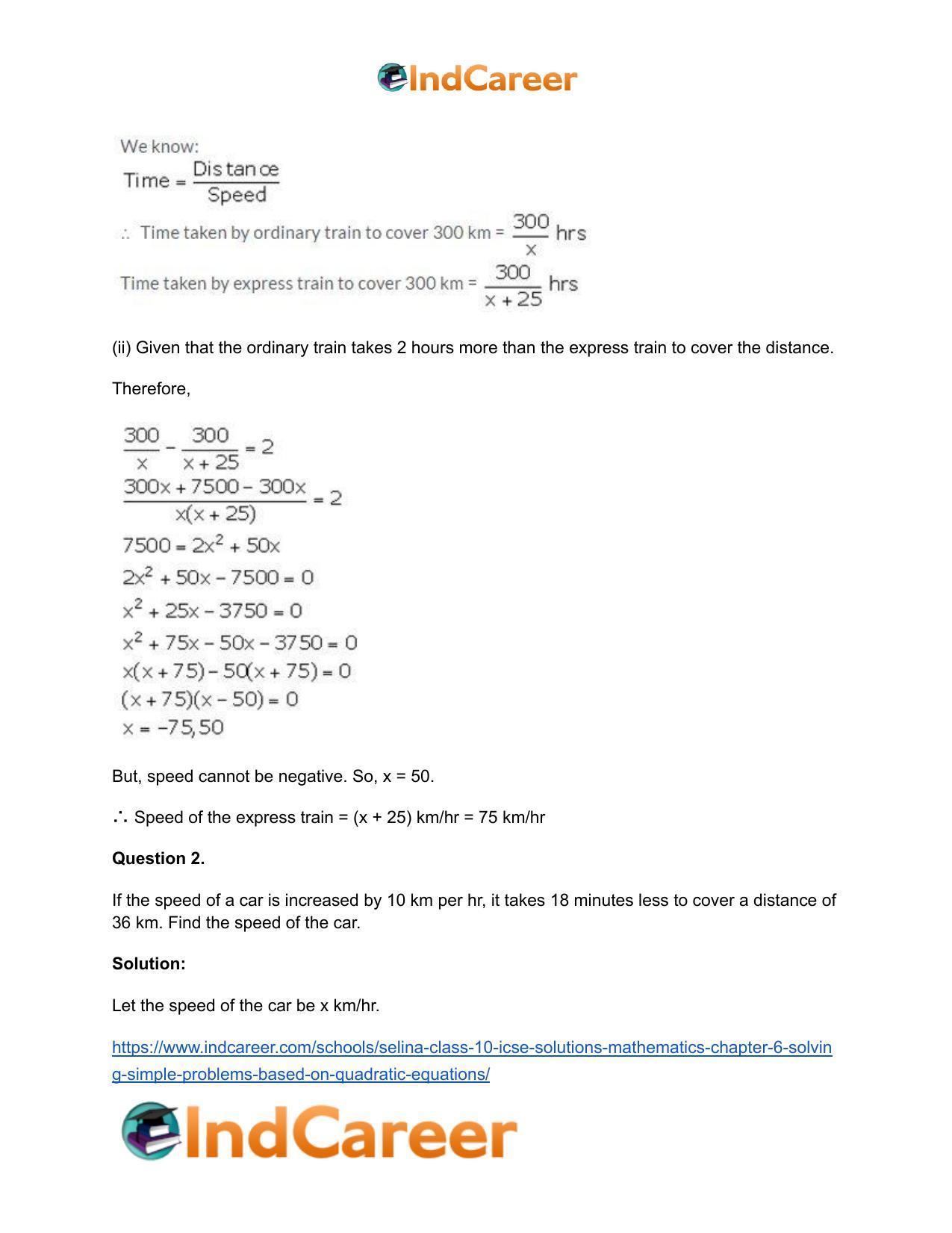 Selina Class 10 ICSE Solutions Mathematics : Chapter 6 - Solving Simple Problems (Based on Quadratic Equations) - Page 28