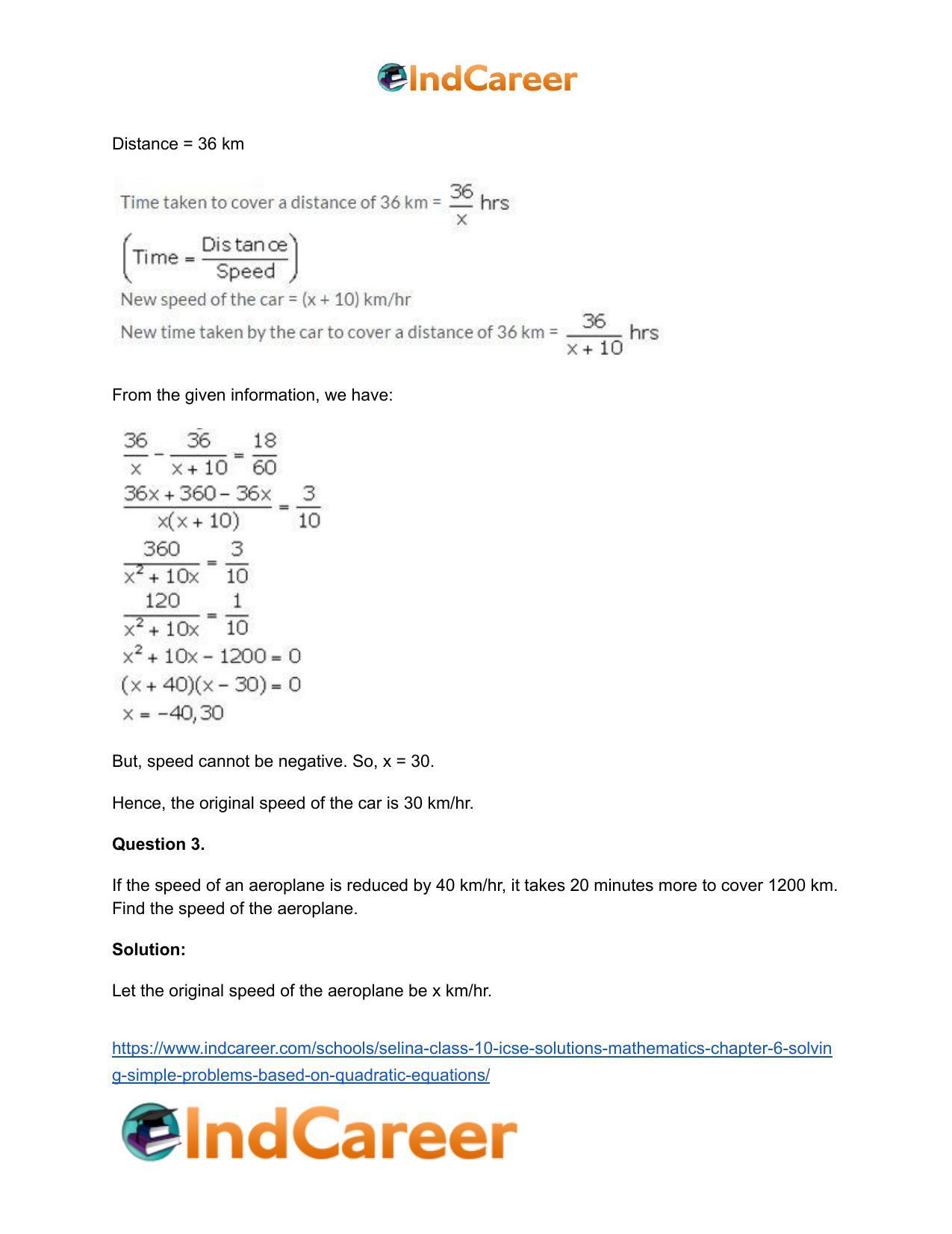 Selina Class 10 ICSE Solutions Mathematics : Chapter 6 - Solving Simple Problems (Based on Quadratic Equations) - Page 29