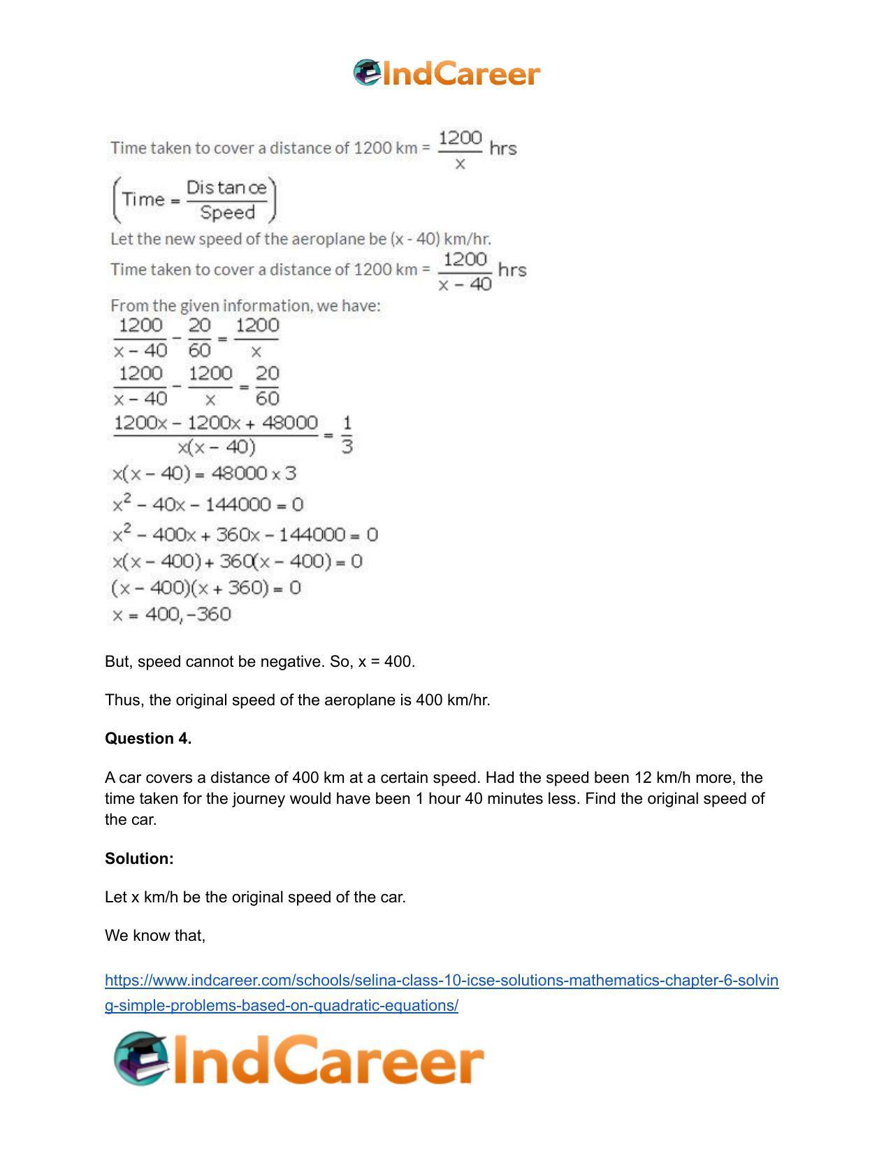 Selina Class 10 ICSE Solutions Mathematics : Chapter 6 - Solving Simple Problems (Based on Quadratic Equations) - Page 30