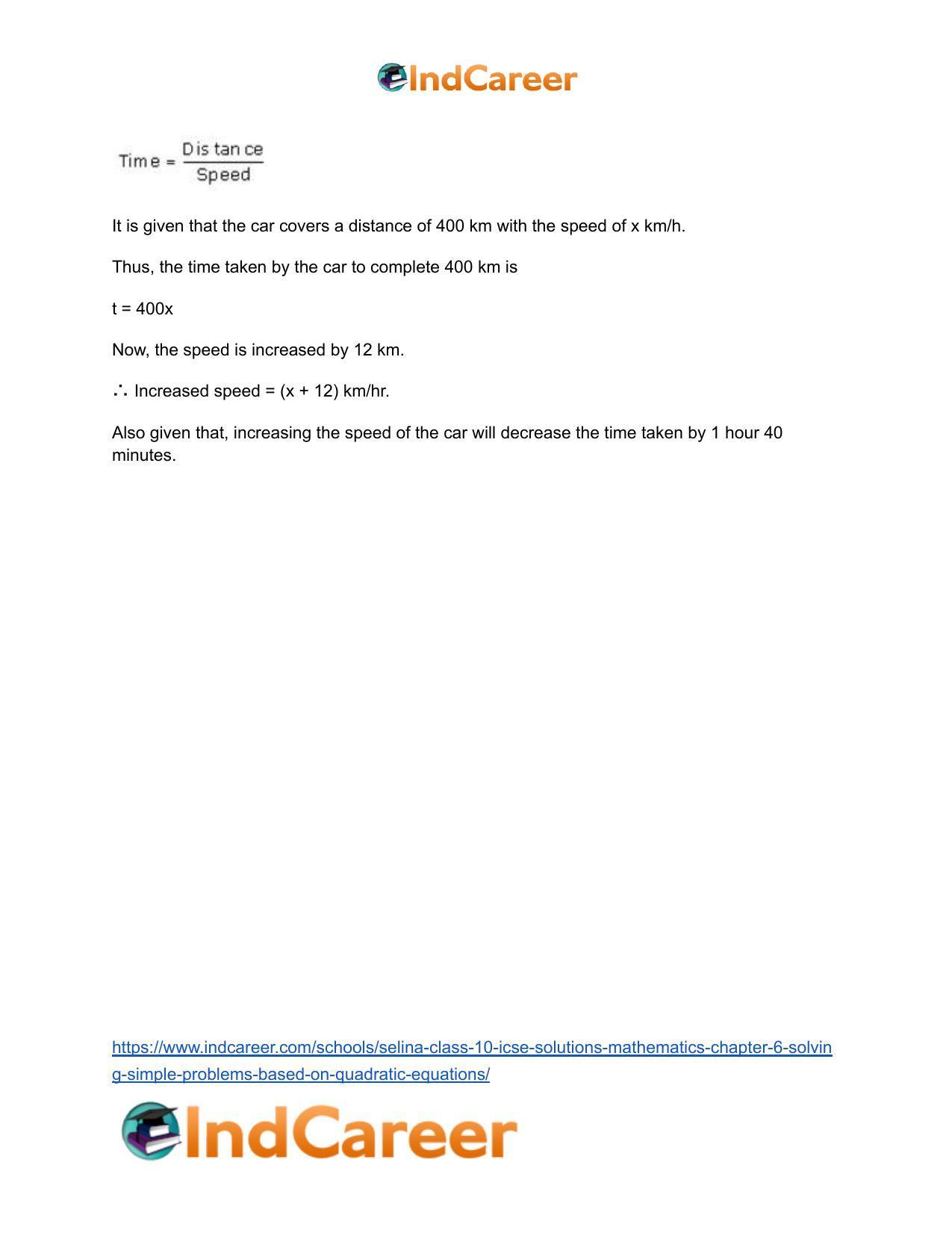 Selina Class 10 ICSE Solutions Mathematics : Chapter 6 - Solving Simple Problems (Based on Quadratic Equations) - Page 31