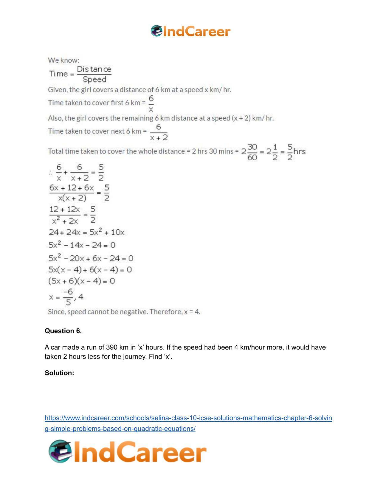 Selina Class 10 ICSE Solutions Mathematics : Chapter 6 - Solving Simple Problems (Based on Quadratic Equations) - Page 33