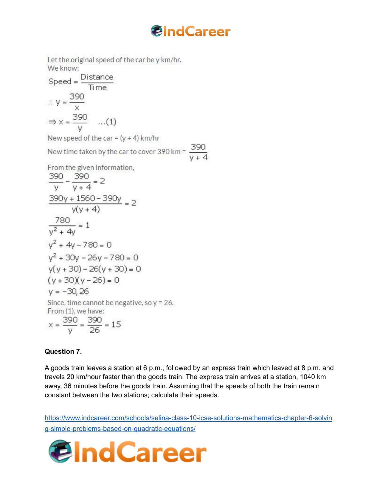 Selina Class 10 ICSE Solutions Mathematics : Chapter 6 - Solving Simple Problems (Based on Quadratic Equations) - Page 34