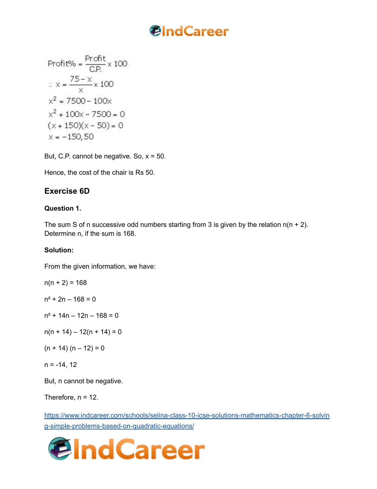 Selina Class 10 ICSE Solutions Mathematics : Chapter 6 - Solving Simple Problems (Based on Quadratic Equations) - Page 38