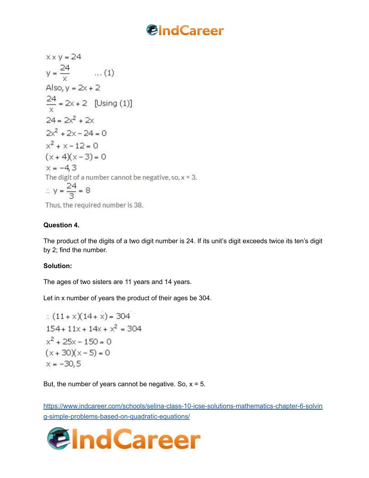 Selina Class 10 ICSE Solutions Mathematics : Chapter 6 - Solving Simple Problems (Based on Quadratic Equations) - Page 40