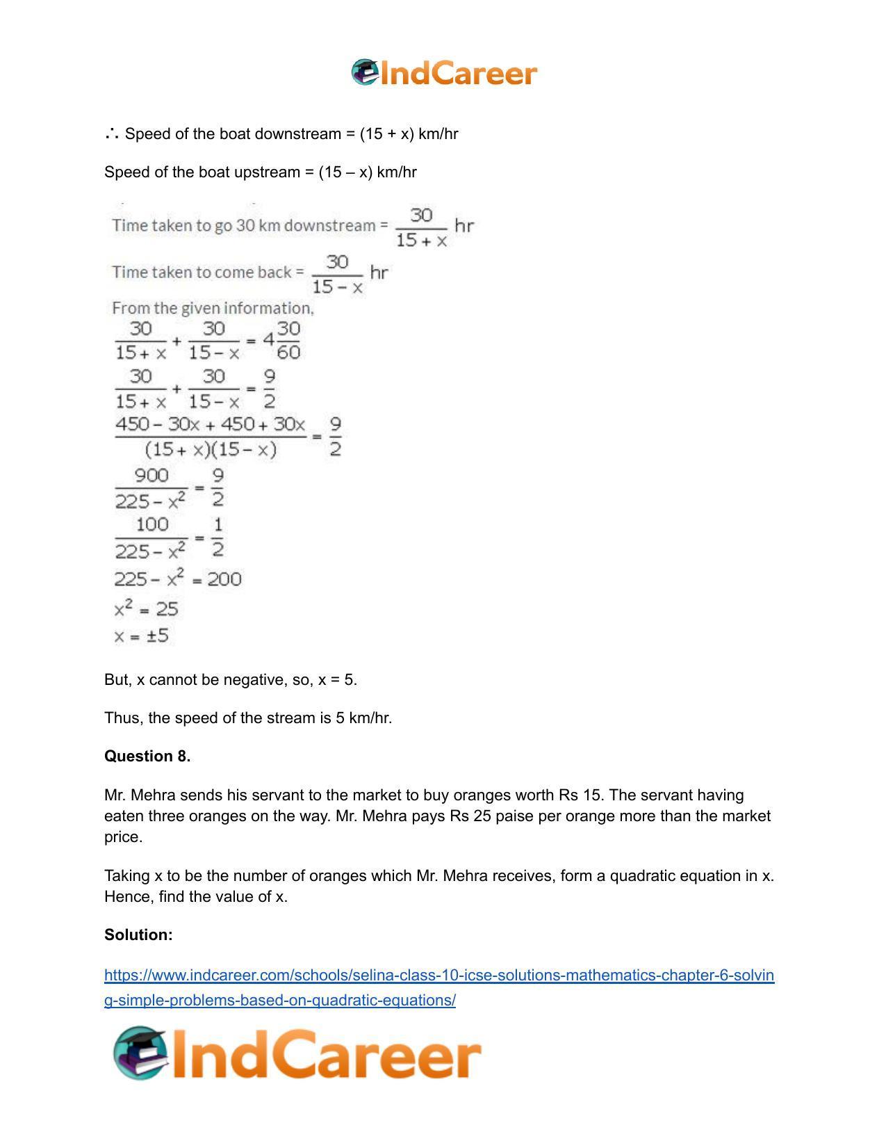 Selina Class 10 ICSE Solutions Mathematics : Chapter 6 - Solving Simple Problems (Based on Quadratic Equations) - Page 43