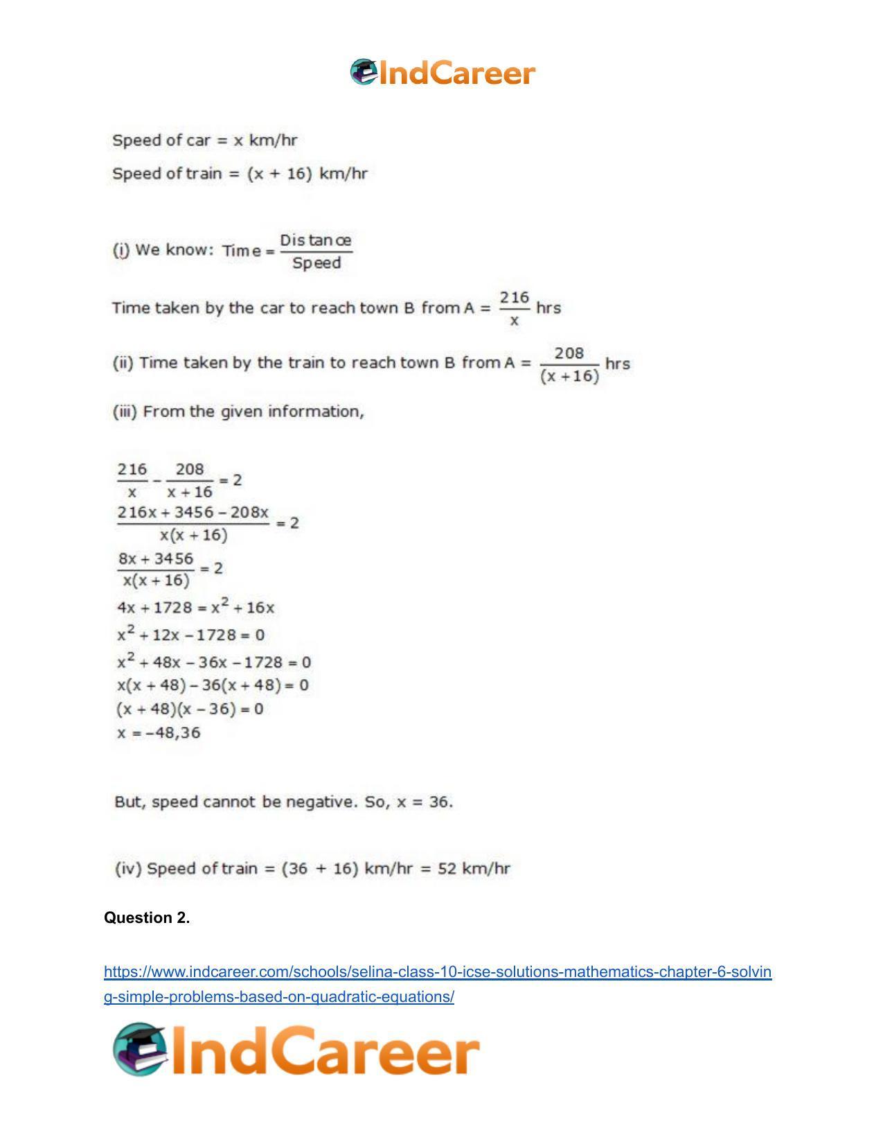 Selina Class 10 ICSE Solutions Mathematics : Chapter 6 - Solving Simple Problems (Based on Quadratic Equations) - Page 49