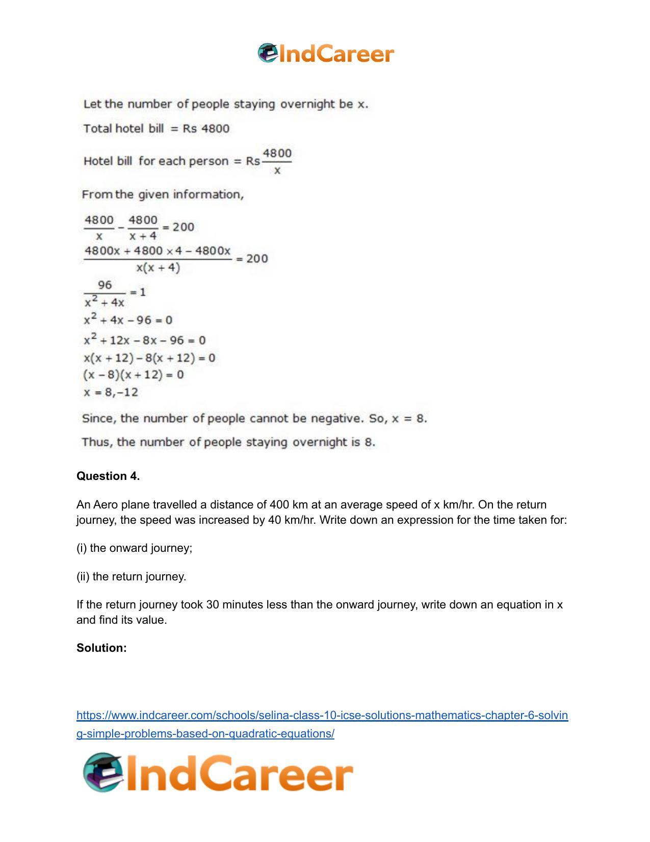 Selina Class 10 ICSE Solutions Mathematics : Chapter 6 - Solving Simple Problems (Based on Quadratic Equations) - Page 51