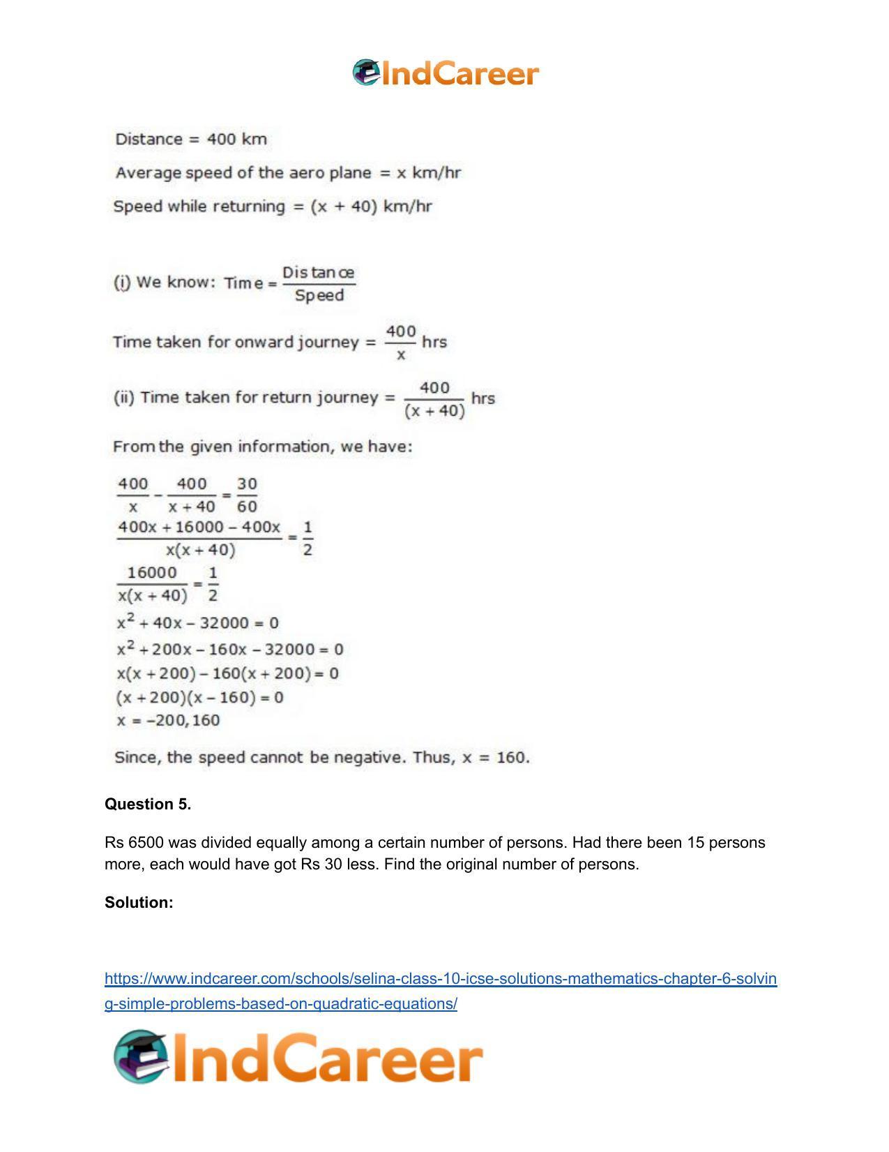 Selina Class 10 ICSE Solutions Mathematics : Chapter 6 - Solving Simple Problems (Based on Quadratic Equations) - Page 52