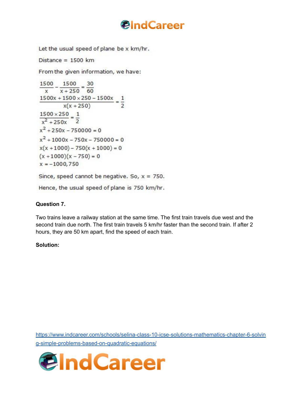Selina Class 10 ICSE Solutions Mathematics : Chapter 6 - Solving Simple Problems (Based on Quadratic Equations) - Page 54