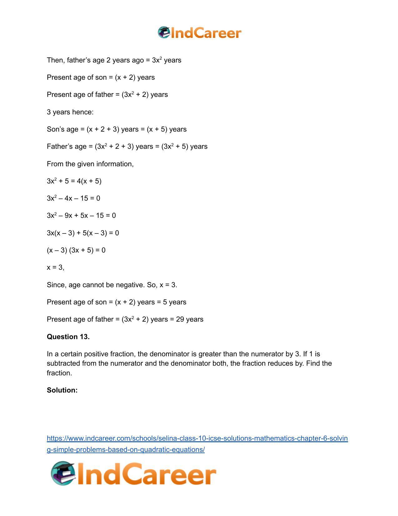 Selina Class 10 ICSE Solutions Mathematics : Chapter 6 - Solving Simple Problems (Based on Quadratic Equations) - Page 60