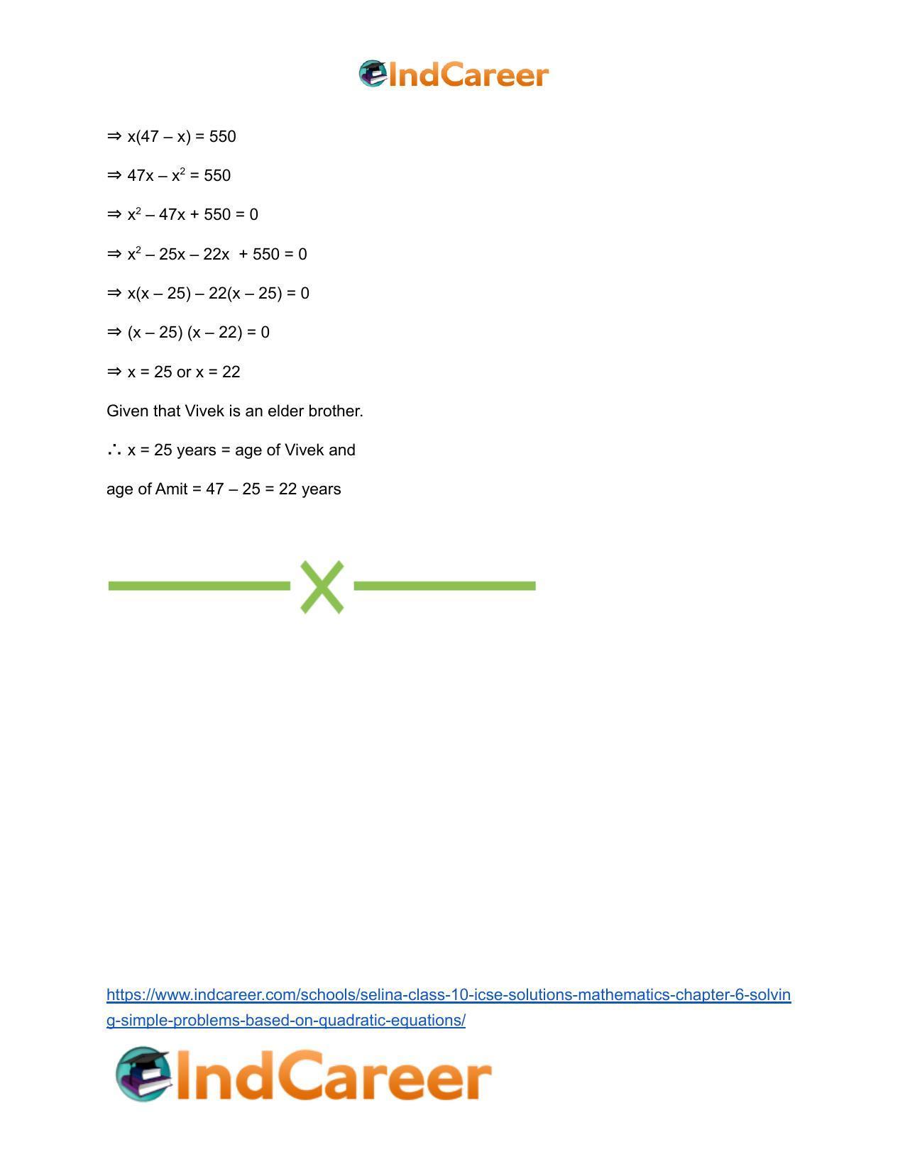 Selina Class 10 ICSE Solutions Mathematics : Chapter 6 - Solving Simple Problems (Based on Quadratic Equations) - Page 66