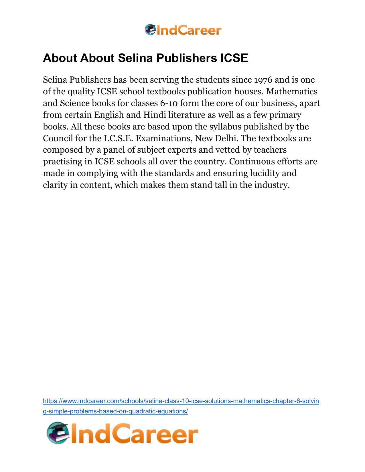 Selina Class 10 ICSE Solutions Mathematics : Chapter 6 - Solving Simple Problems (Based on Quadratic Equations) - Page 68
