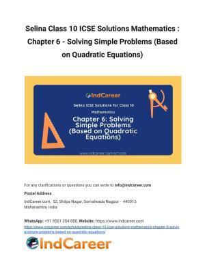 Selina Class 10 ICSE Solutions Mathematics : Chapter 6 - Solving Simple Problems (Based on Quadratic Equations)