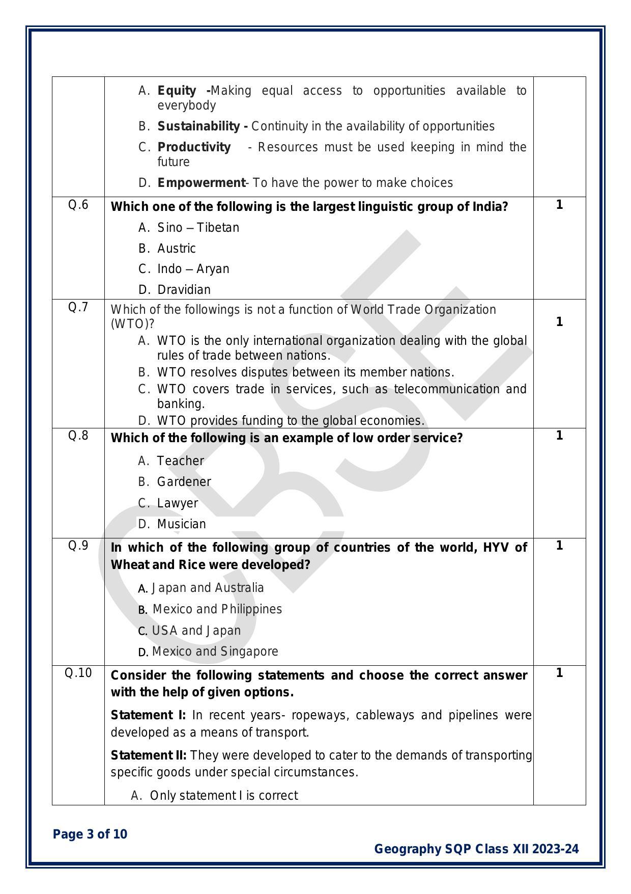 CBSE Class 12 Geography Sample Paper 2024 - Page 3