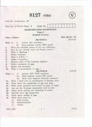 AP Inter 1st Year Silkworm Rearing Technology-I (Old) May-2019-Vocational Question Paper