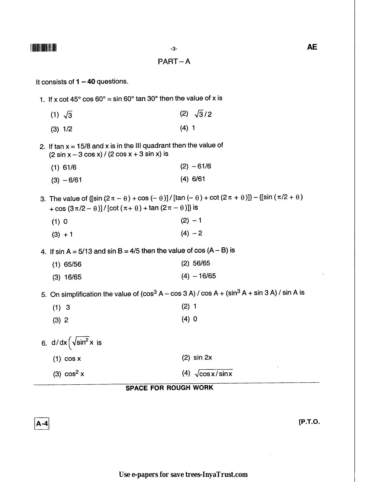 Karnataka Diploma CET- 2013 Aeronautical Engineering(1) Question Paper - Page 3
