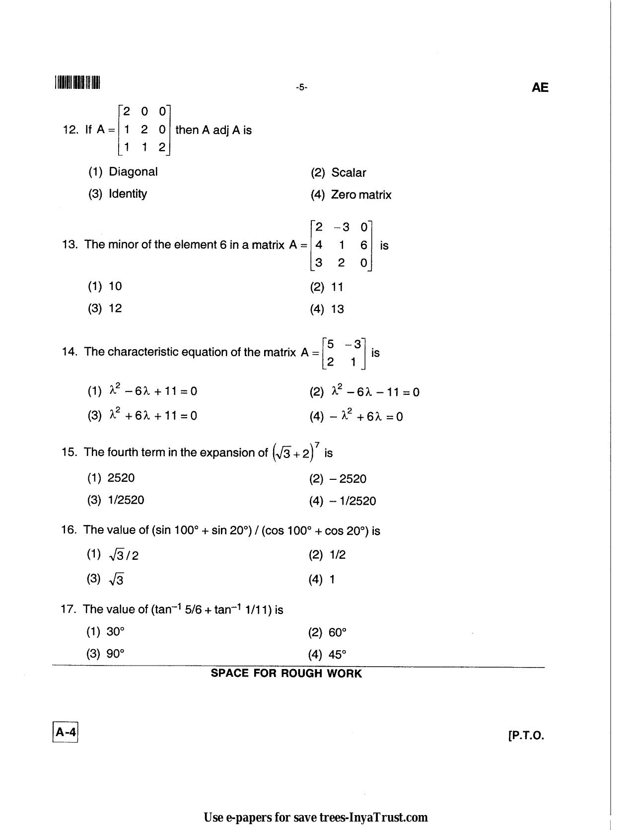 Karnataka Diploma CET- 2013 Aeronautical Engineering(1) Question Paper - Page 5