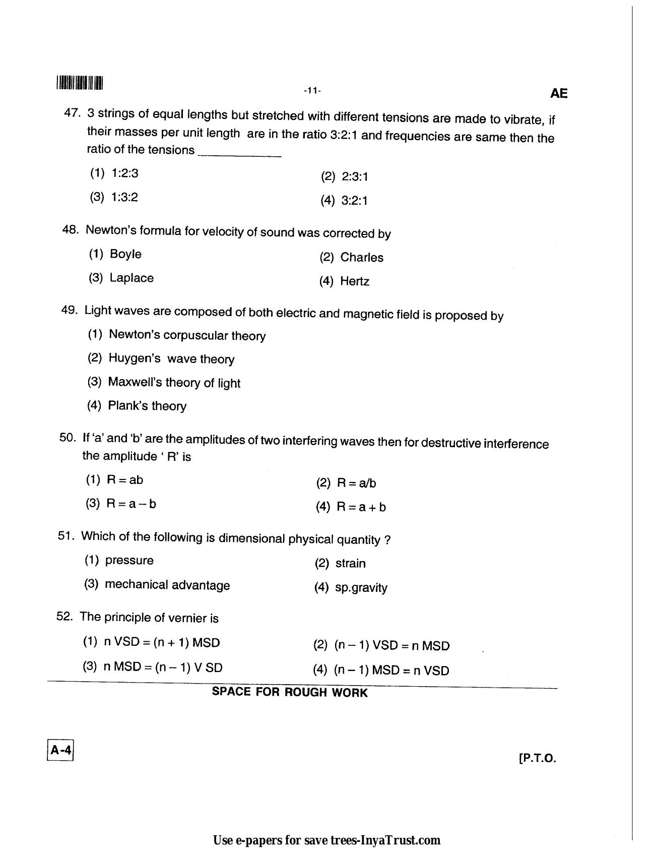 Karnataka Diploma CET- 2013 Aeronautical Engineering(1) Question Paper - Page 11