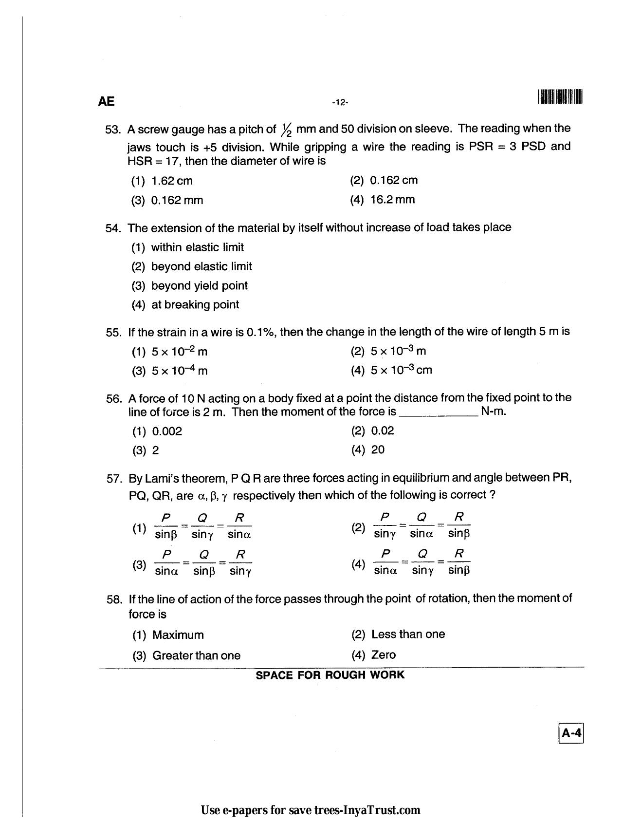Karnataka Diploma CET- 2013 Aeronautical Engineering(1) Question Paper - Page 12