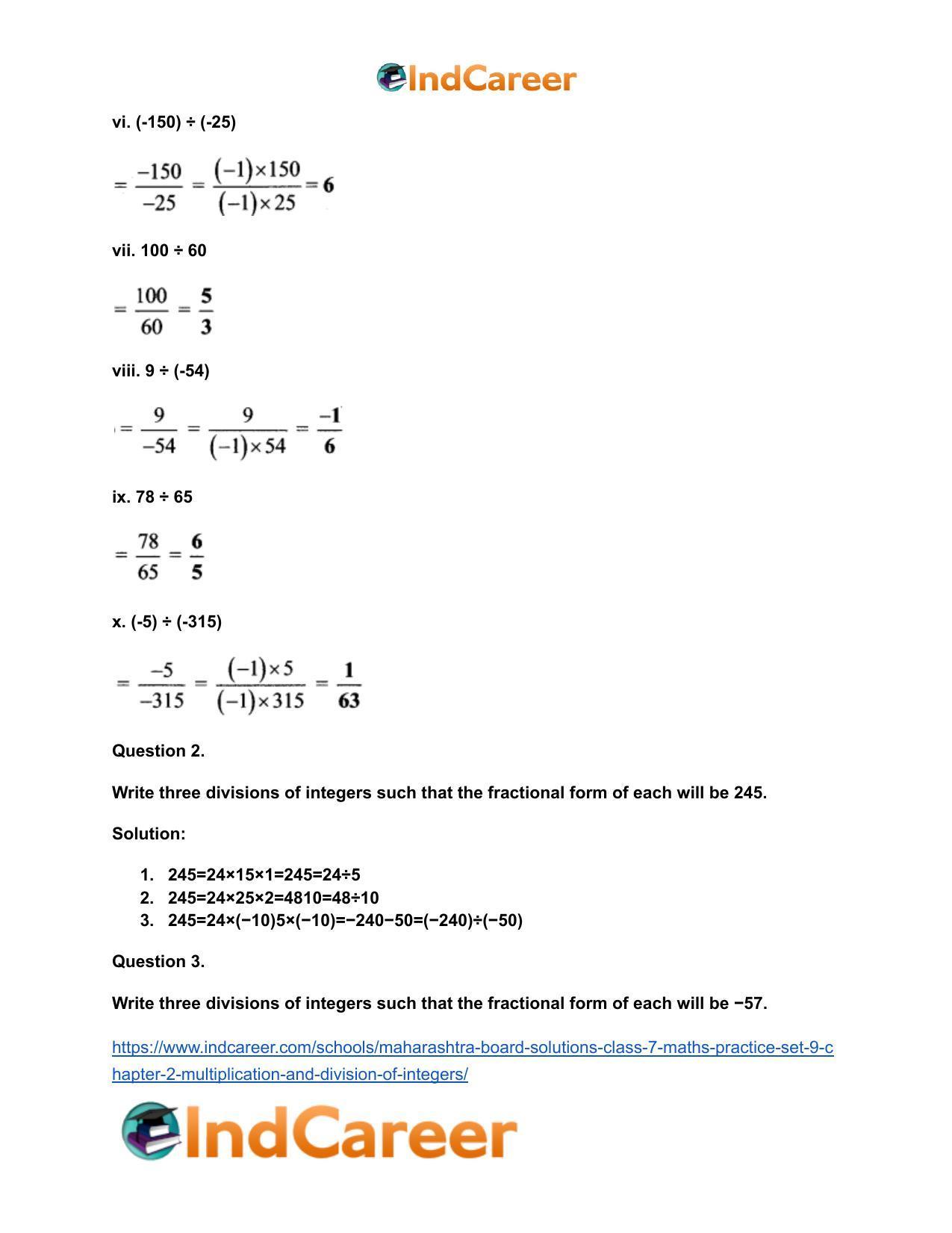 Maharashtra Board Solutions Class 7-Maths (Practice Set 9): Chapter 2- Multiplication and Division of Integers - Page 4