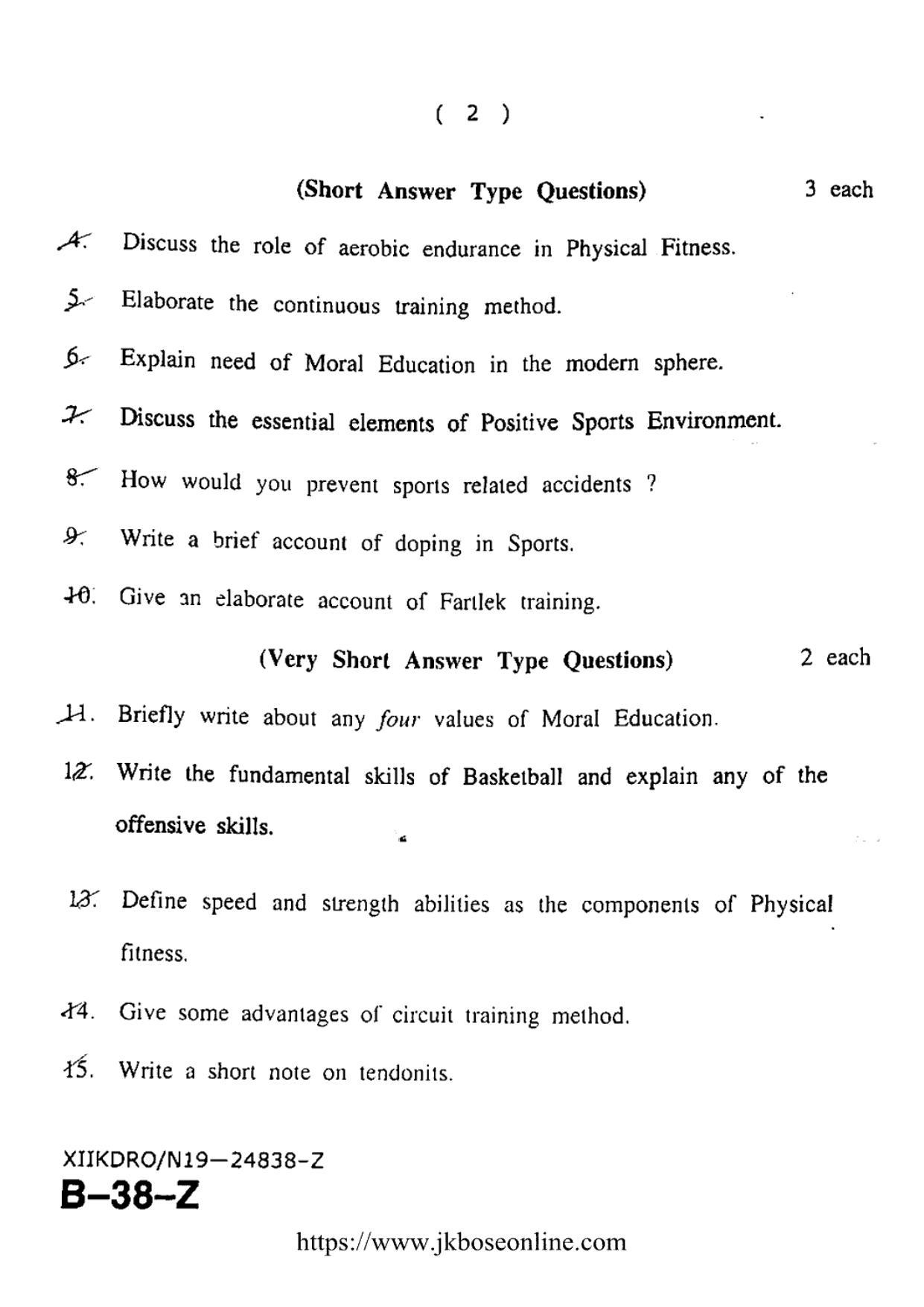 JKBOSE Class 12 Physical-Education 24838-Z Question Papers 2019 - Page 2