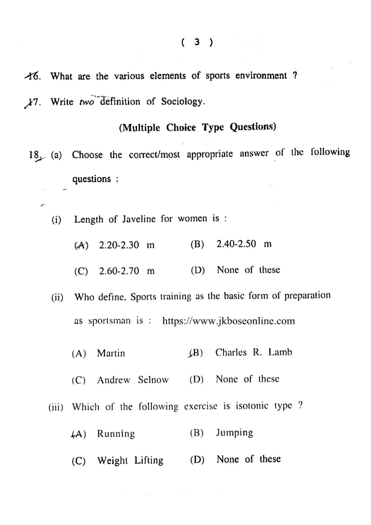 JKBOSE Class 12 Physical-Education 24838-Z Question Papers 2019 - Page 3