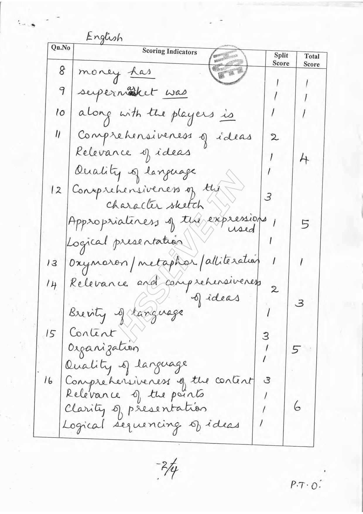 Kerala Plus One 2016 English Improvement  Answer Key - Page 2