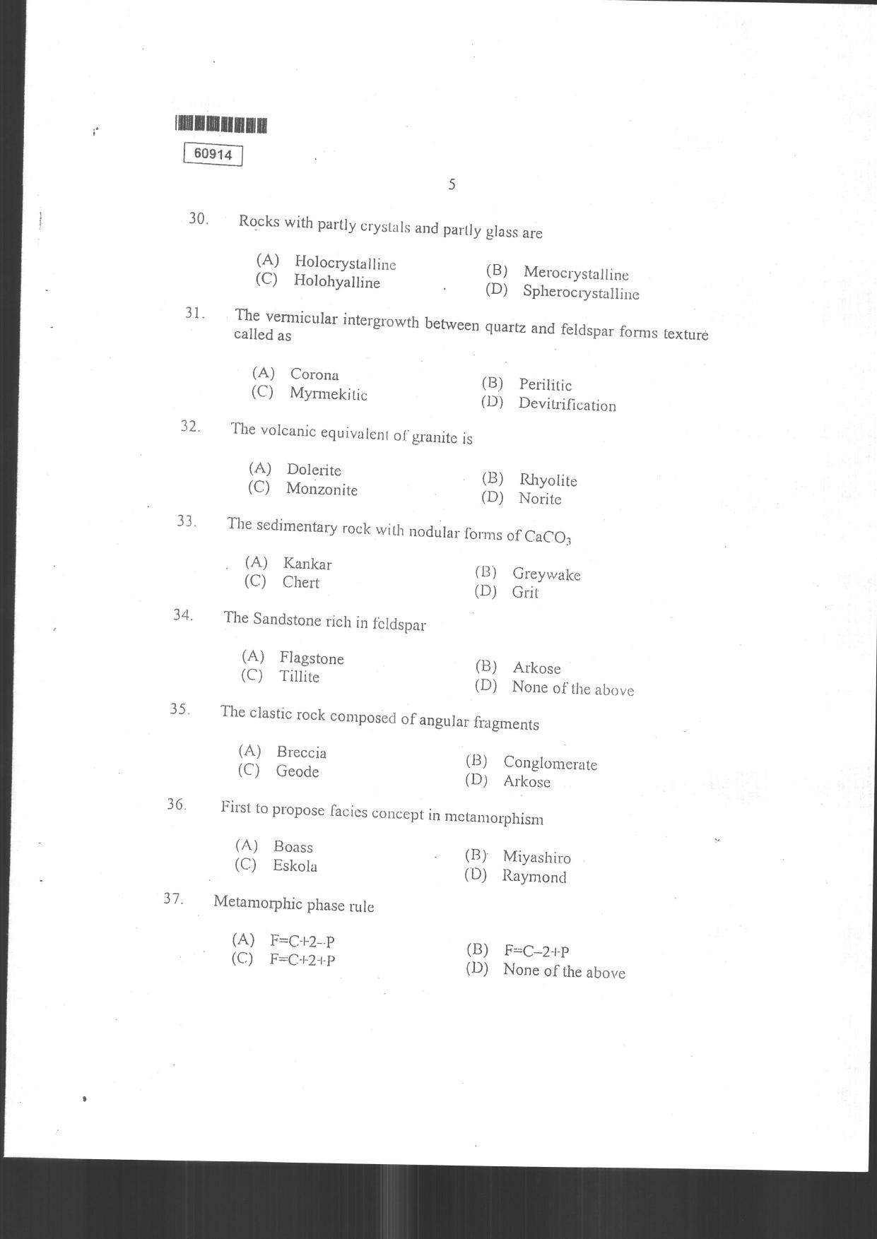 CUSAT CAT 2014 Geology Question Paper - Page 7