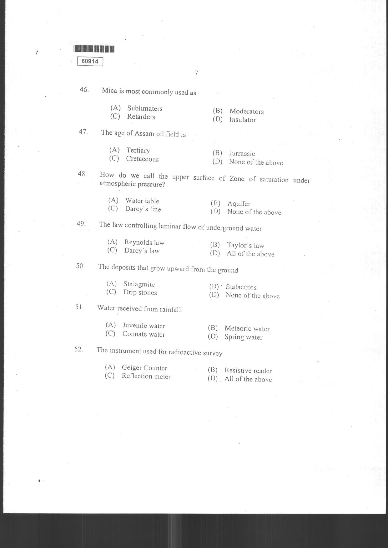CUSAT CAT 2014 Geology Question Paper - Page 9