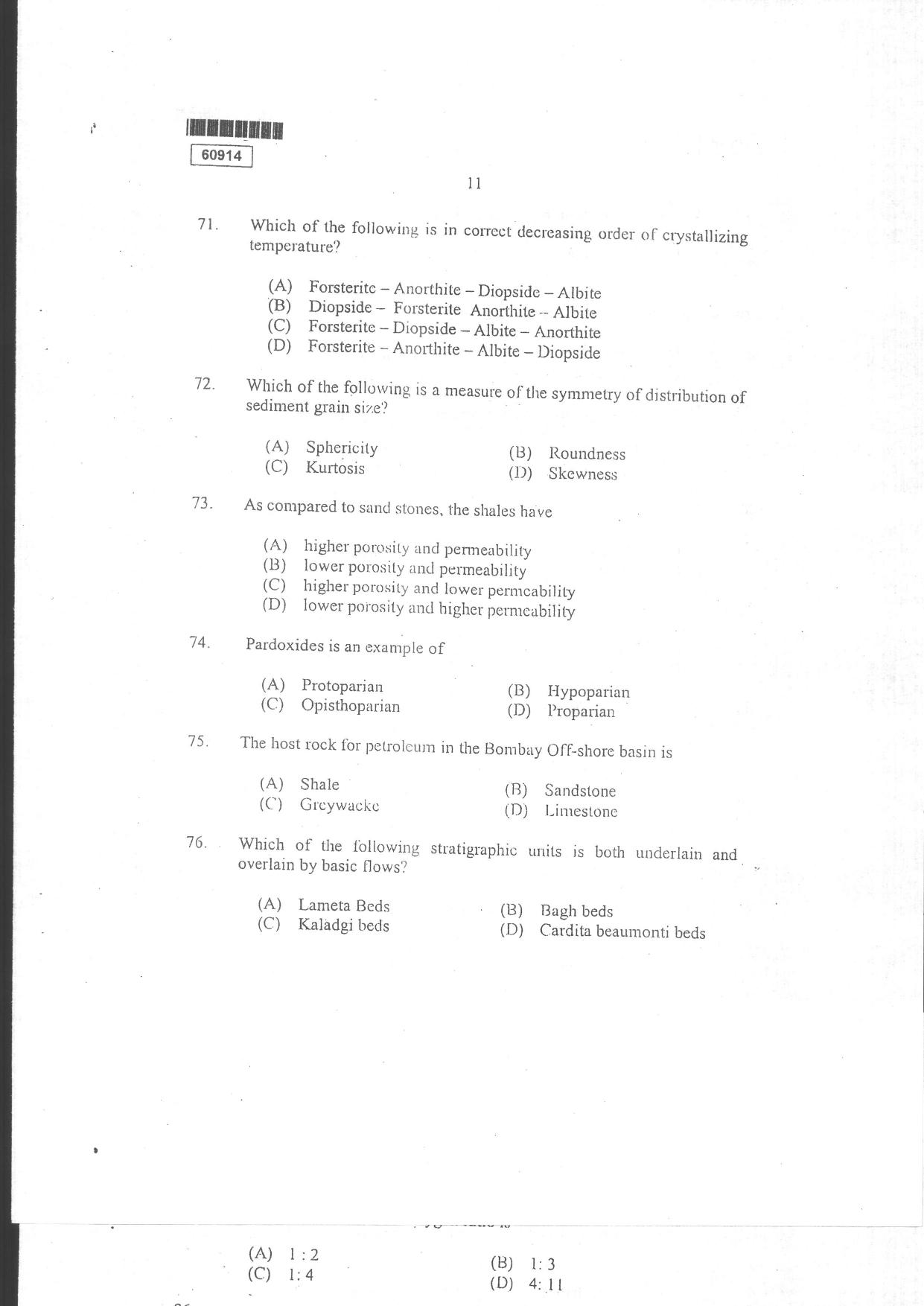 CUSAT CAT 2014 Geology Question Paper - Page 13
