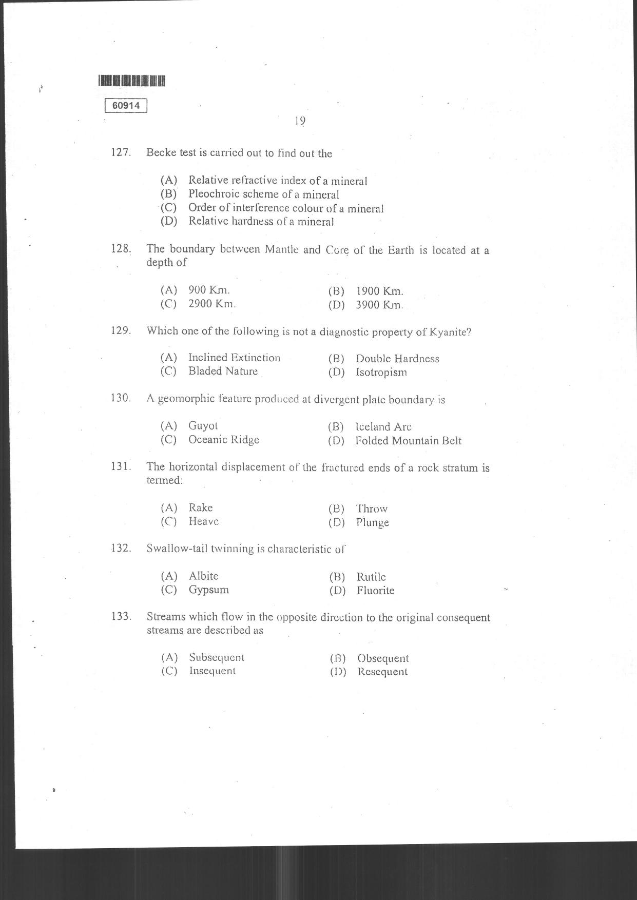 CUSAT CAT 2014 Geology Question Paper - Page 21