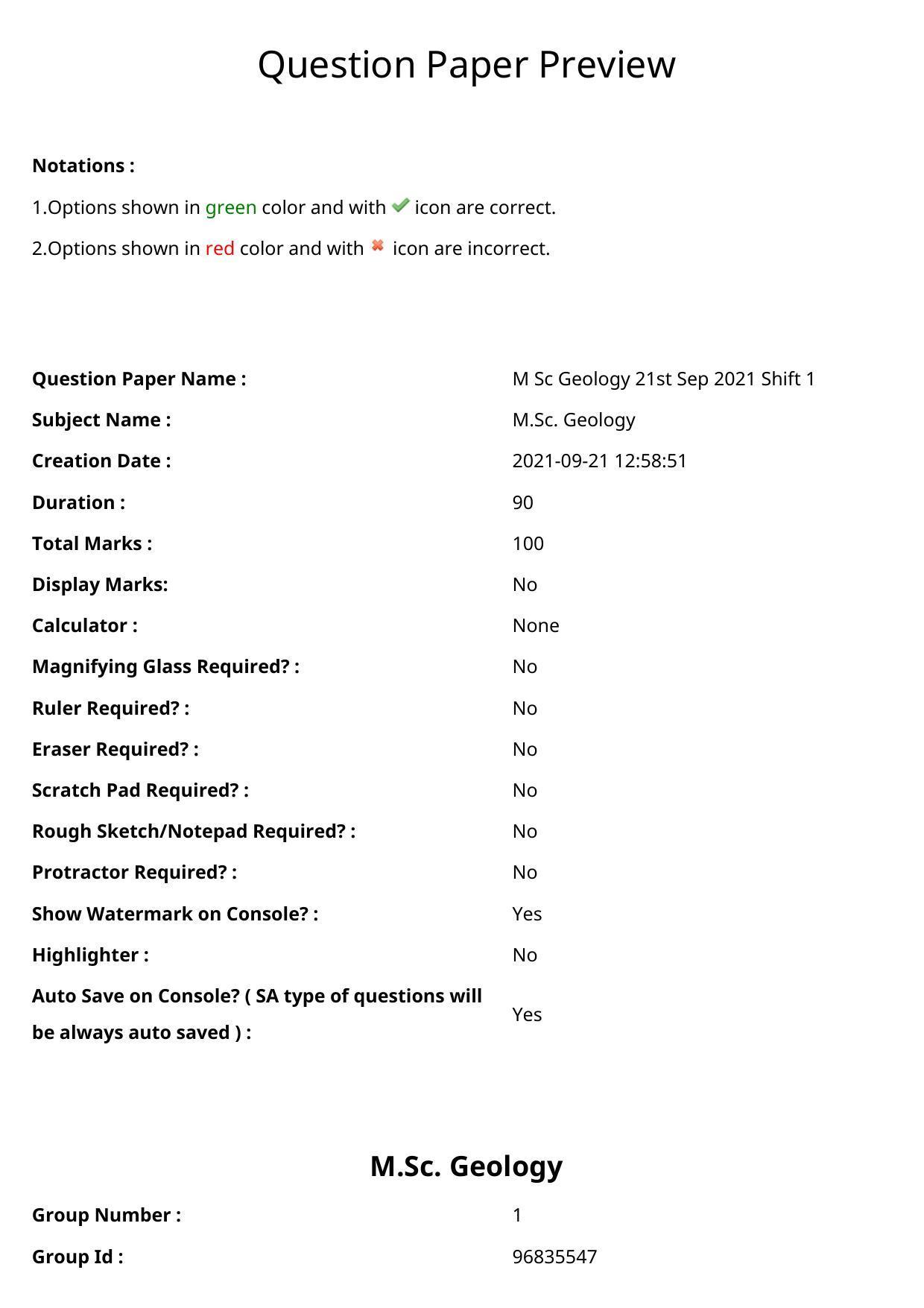 TS CPGET 2021 M.Sc. Geology (Shift 1) Question Paper with Answer Key - Page 1