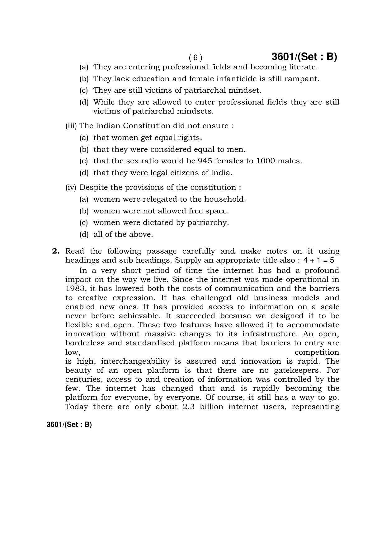 Haryana Board HBSE Class 12 English (Core) -B 2018 Question Paper - Page 6