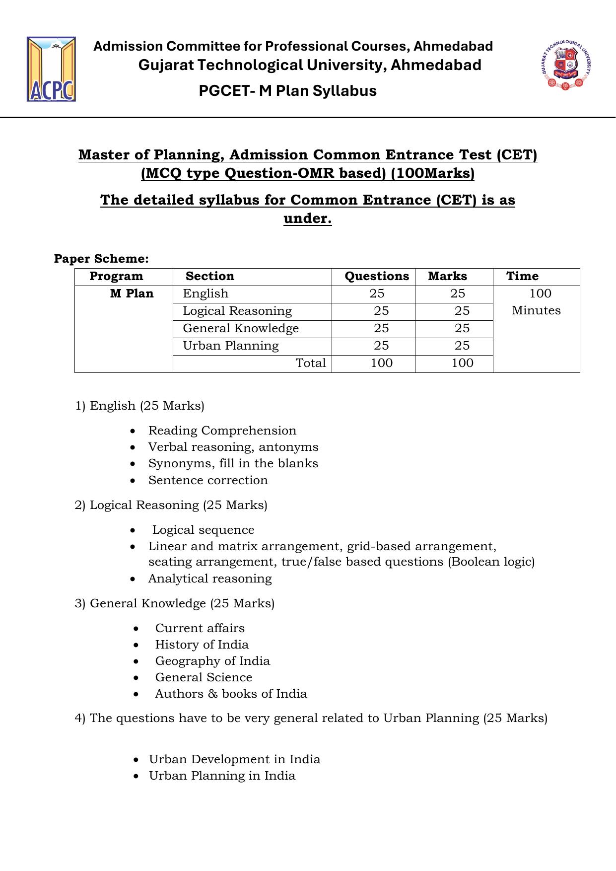 ACPC M.Plan Syllabus - Page 1
