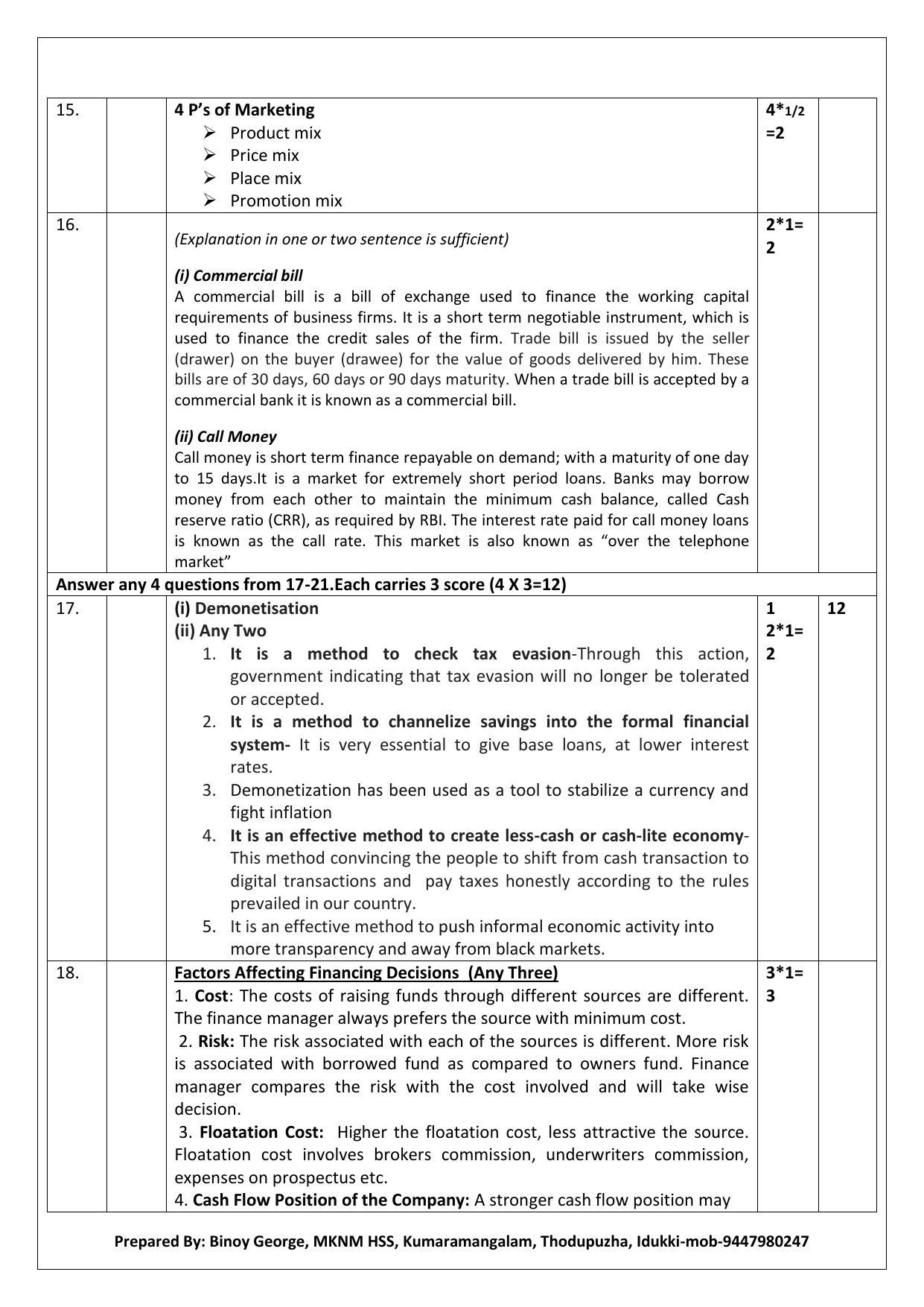 Kerala Plus Two 2020 Business Studies Model Answer Key - Page 2