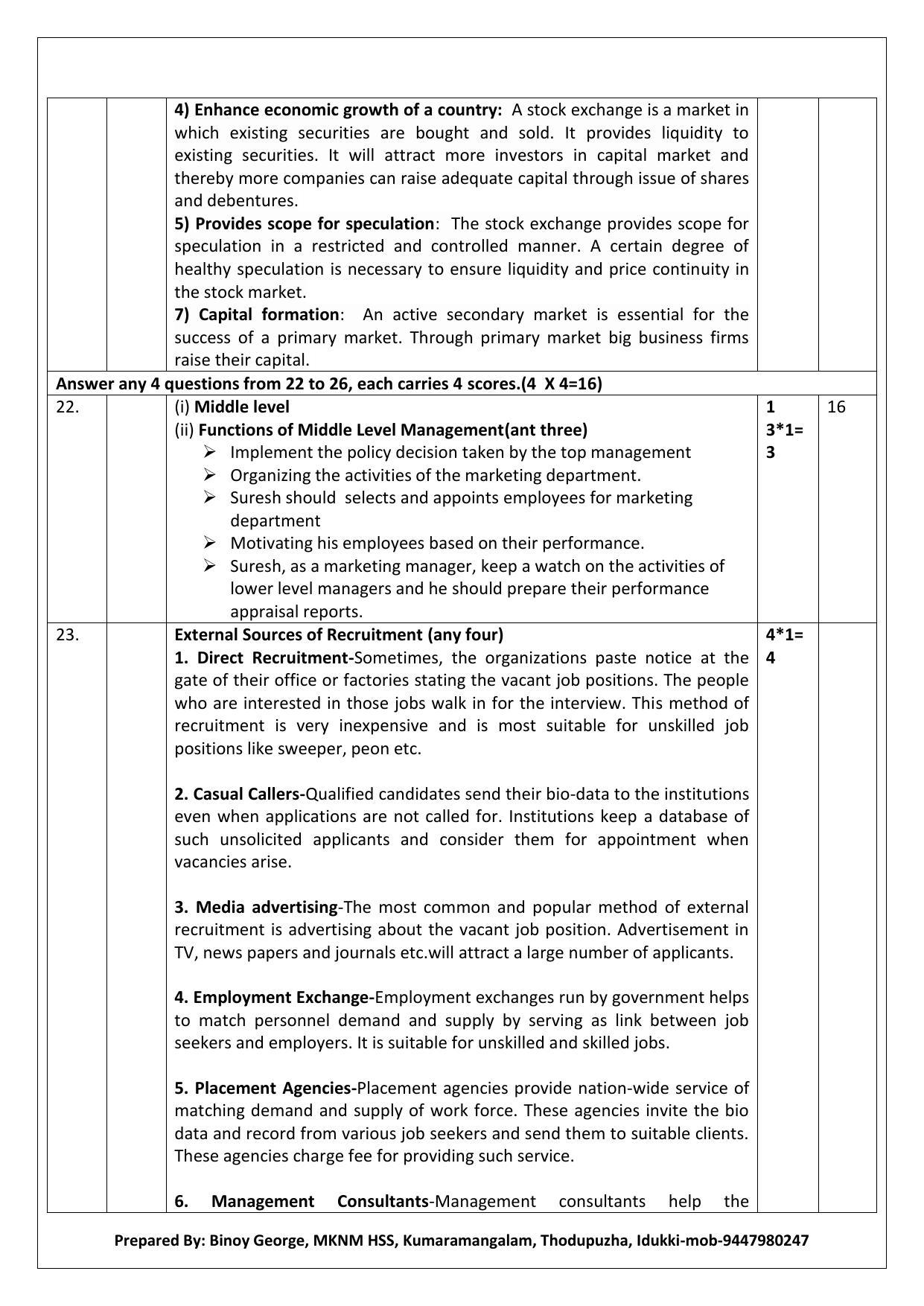 Kerala Plus Two 2020 Business Studies Model Answer Key - Page 4