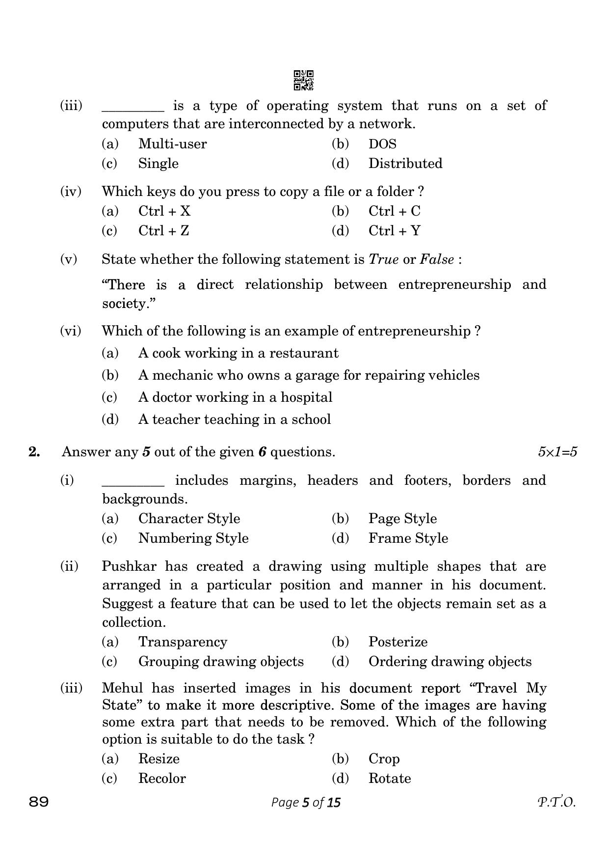 CBSE Class 10 Information Technology (Compartment) 2023 Question Paper - Page 5