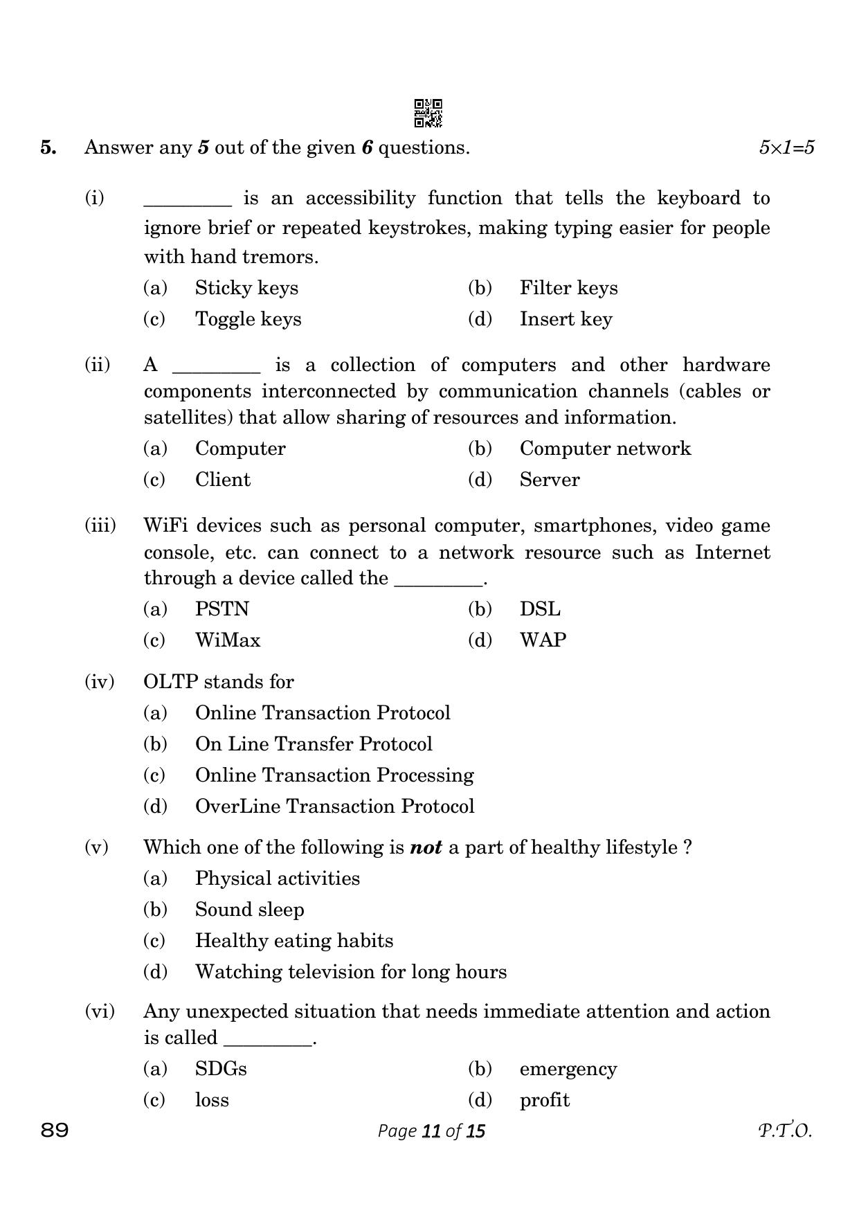 CBSE Class 10 Information Technology (Compartment) 2023 Question Paper - Page 11