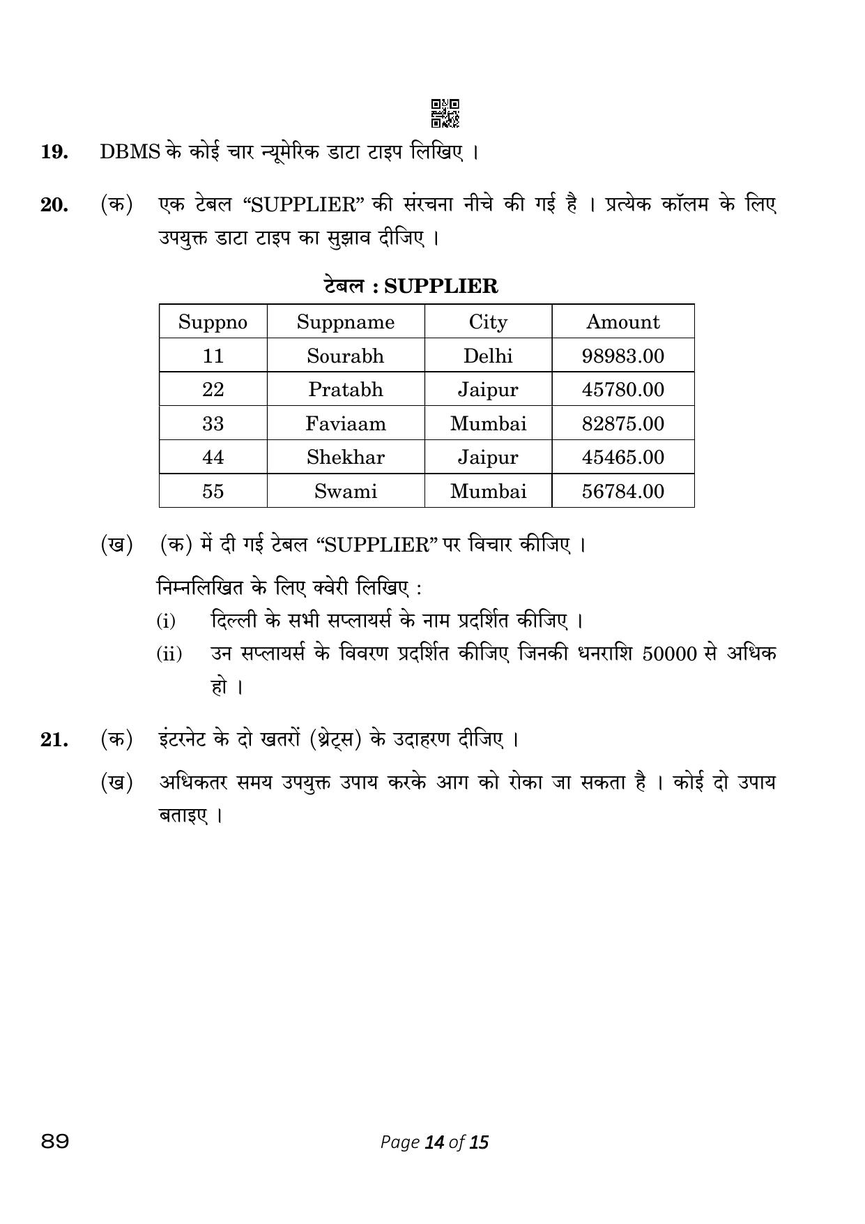 CBSE Class 10 Information Technology (Compartment) 2023 Question Paper - Page 14