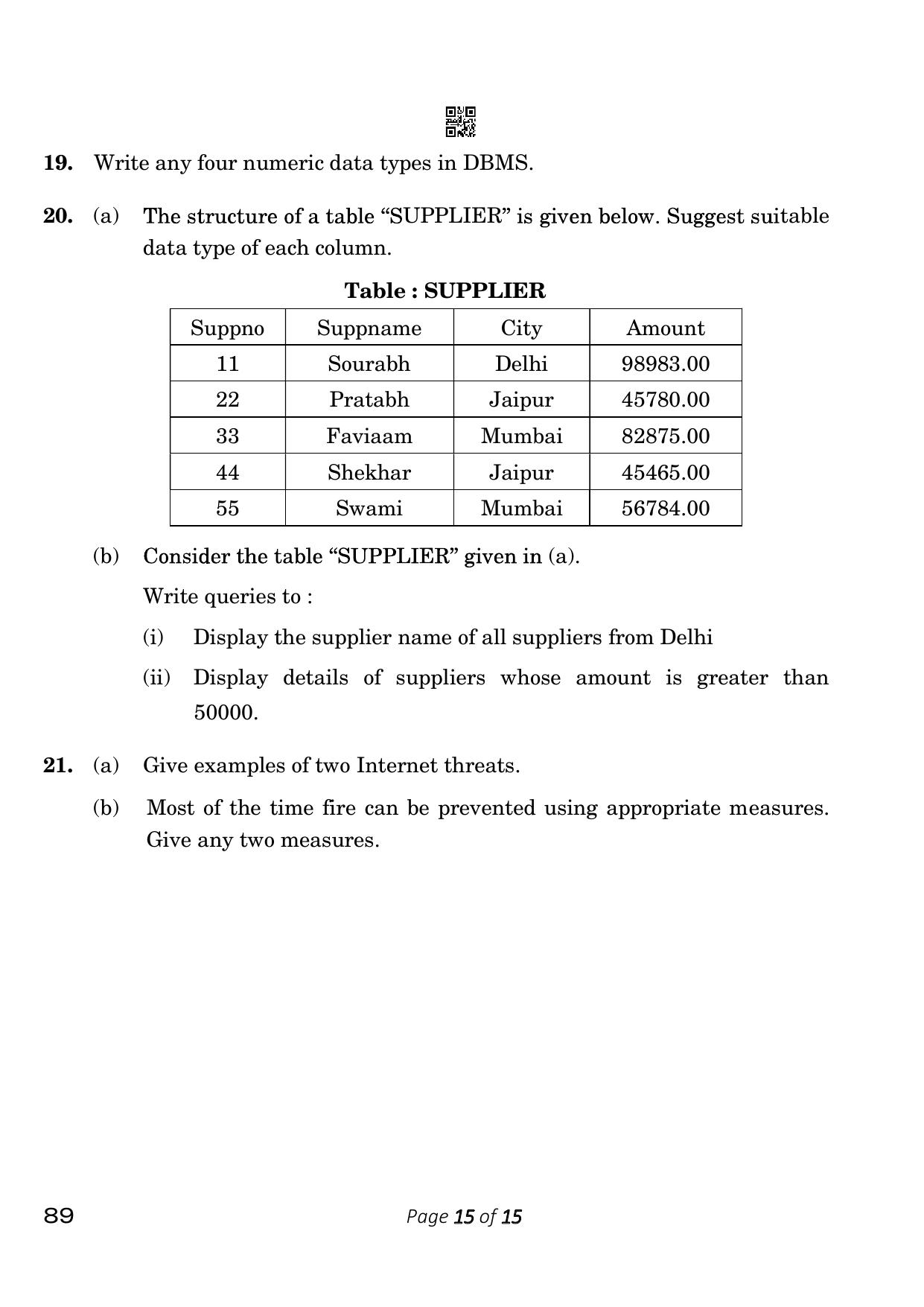 CBSE Class 10 Information Technology (Compartment) 2023 Question Paper - Page 15