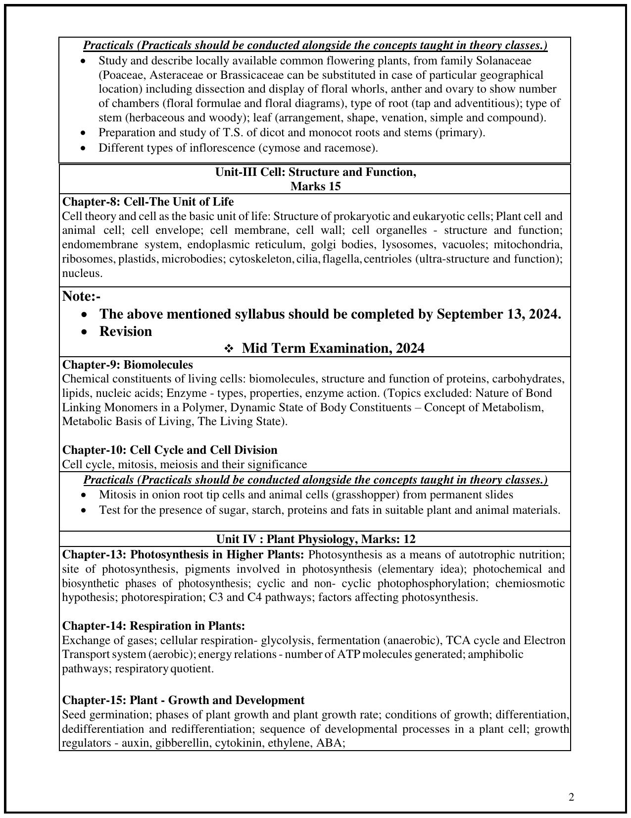 Edudel Class 11 Biology (English Medium) Syllabus 2025 - Page 2