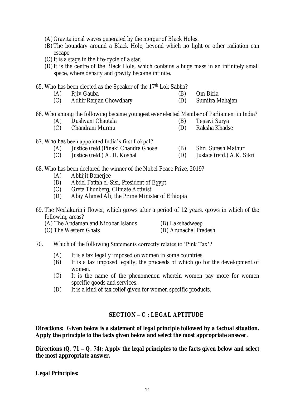 AILET 2020 Question Paper for BA LLB - Page 11