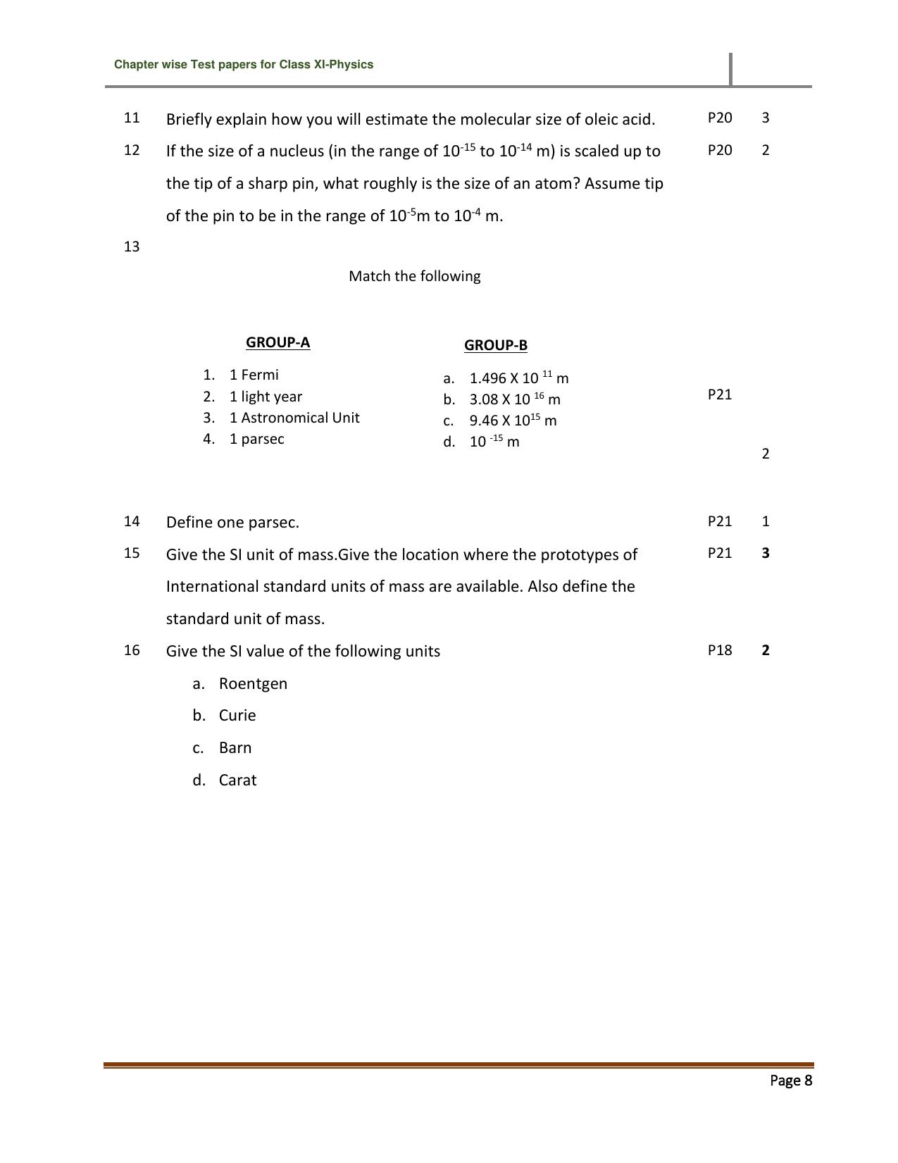 CBSE Worksheets for Class 11 Physics Units and Measurement Assignment 1 - Page 2