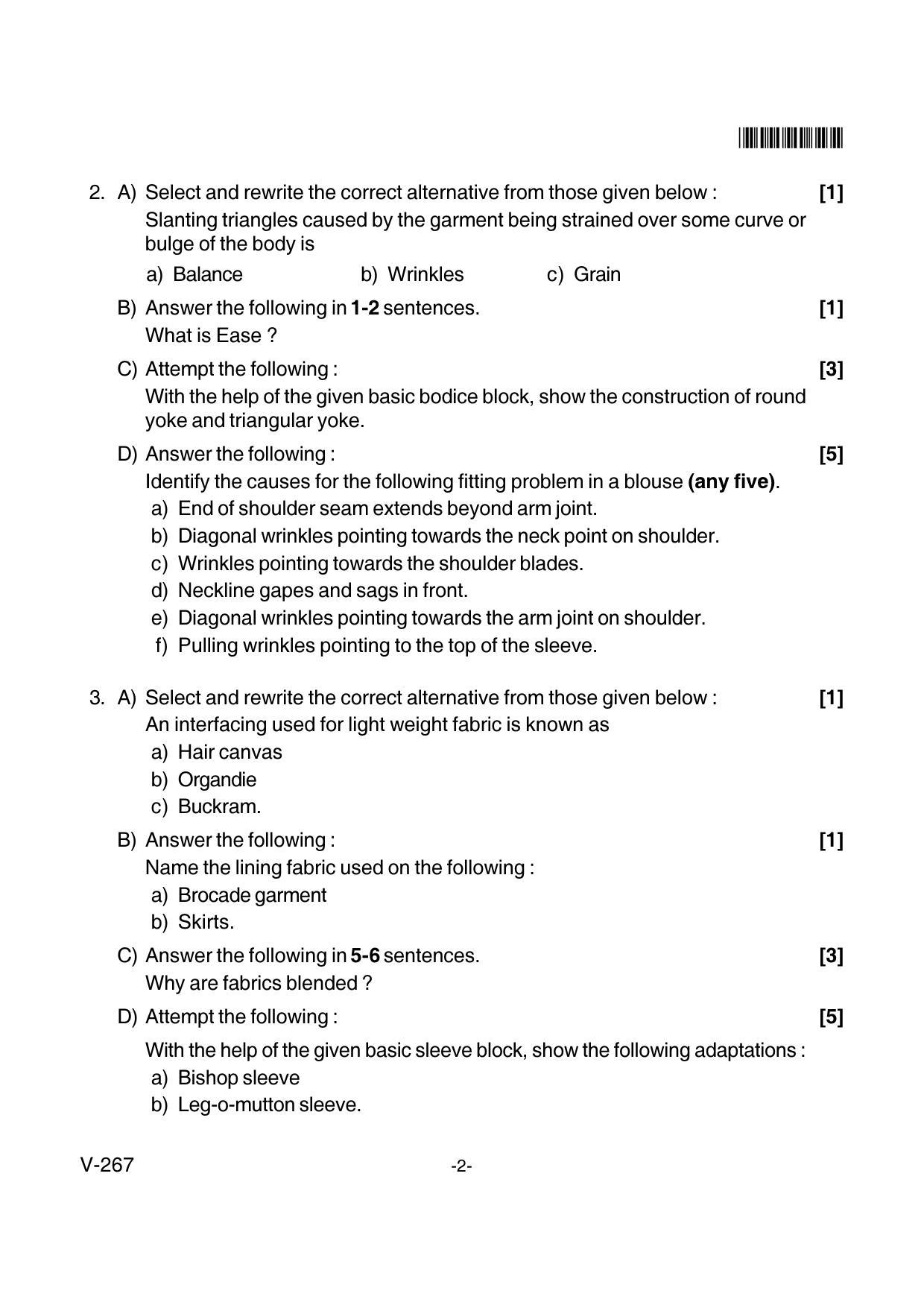 Goa Board Class 12 Clothing Construction Voc 267 New Pattern (March 2018) Question Paper - Page 2