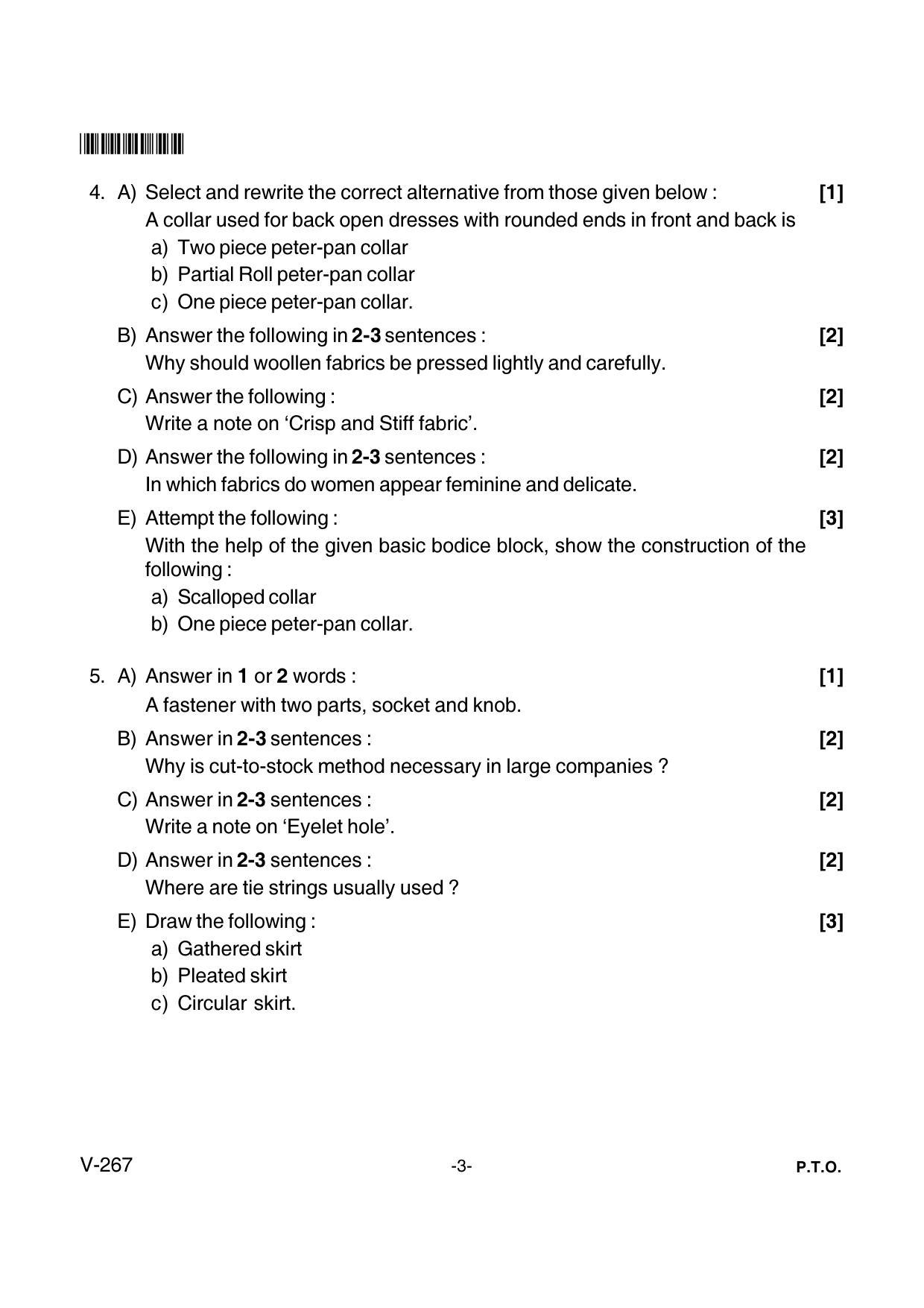 Goa Board Class 12 Clothing Construction Voc 267 New Pattern (March 2018) Question Paper - Page 3
