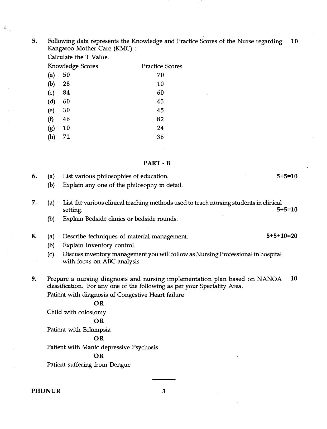 IGNOU PhD Entrance Test Ph.D Nursing 2016 Question Paper - Page 3