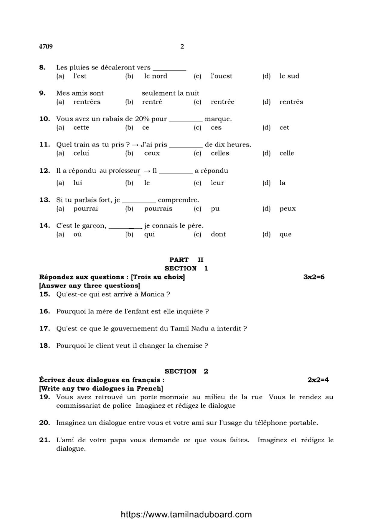 TN Class 12 French 4709 Question Papers 2021 - Page 2
